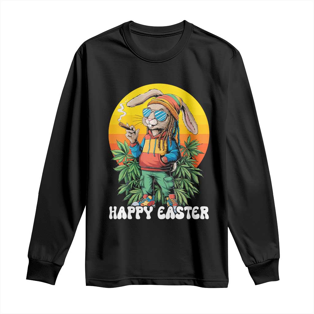 Happy 420 Easter Long Sleeve Shirt Funny Bunny Smoking Weed TS02 Black Print Your Wear