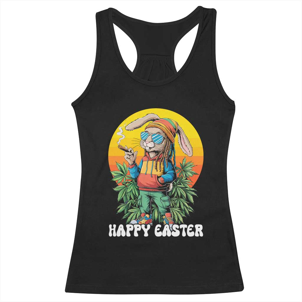 Happy 420 Easter Racerback Tank Top Funny Bunny Smoking Weed TS02 Black Print Your Wear