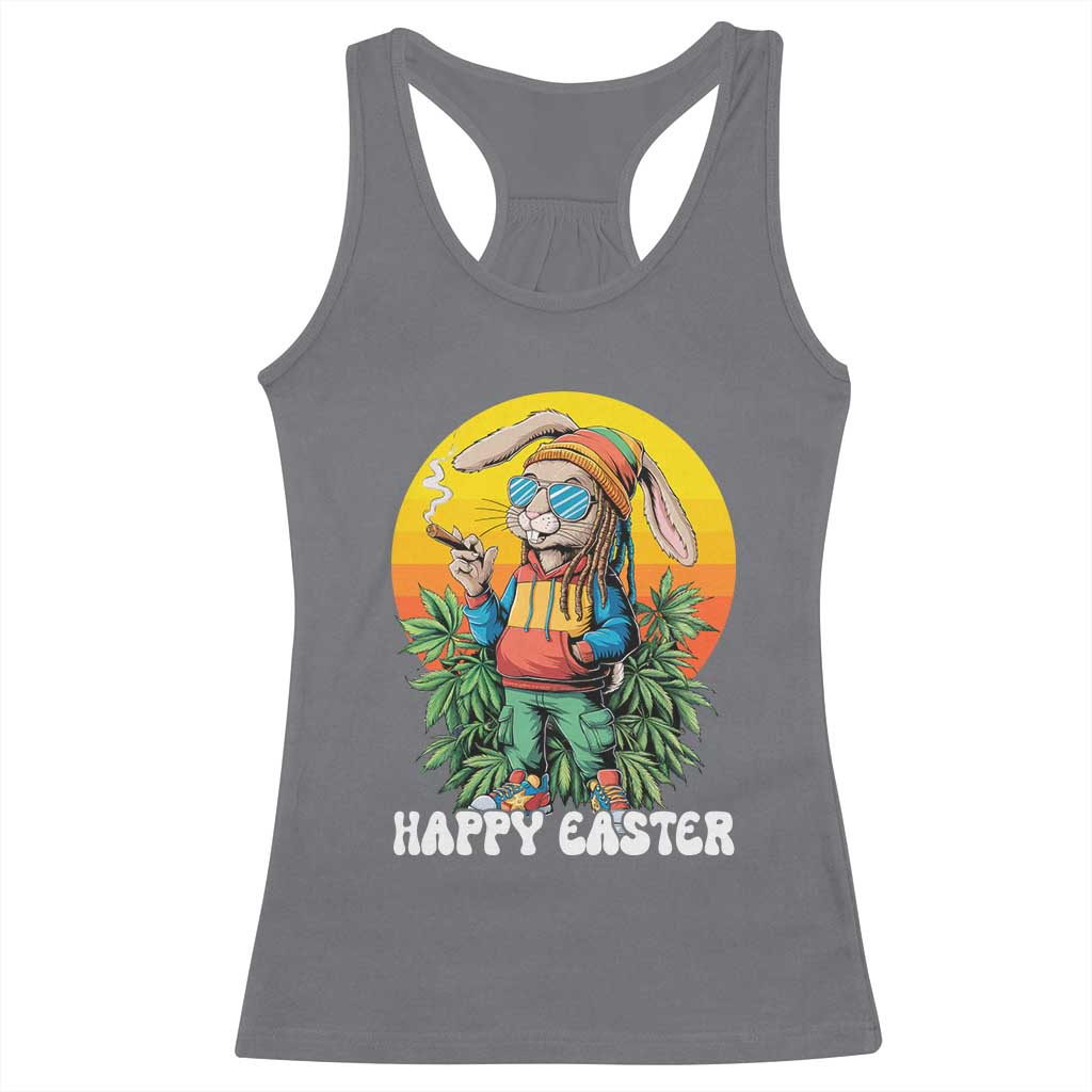 Happy 420 Easter Racerback Tank Top Funny Bunny Smoking Weed TS02 Charcoal Print Your Wear
