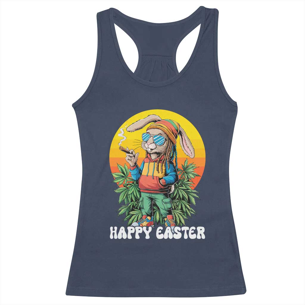 Happy 420 Easter Racerback Tank Top Funny Bunny Smoking Weed TS02 Navy Print Your Wear
