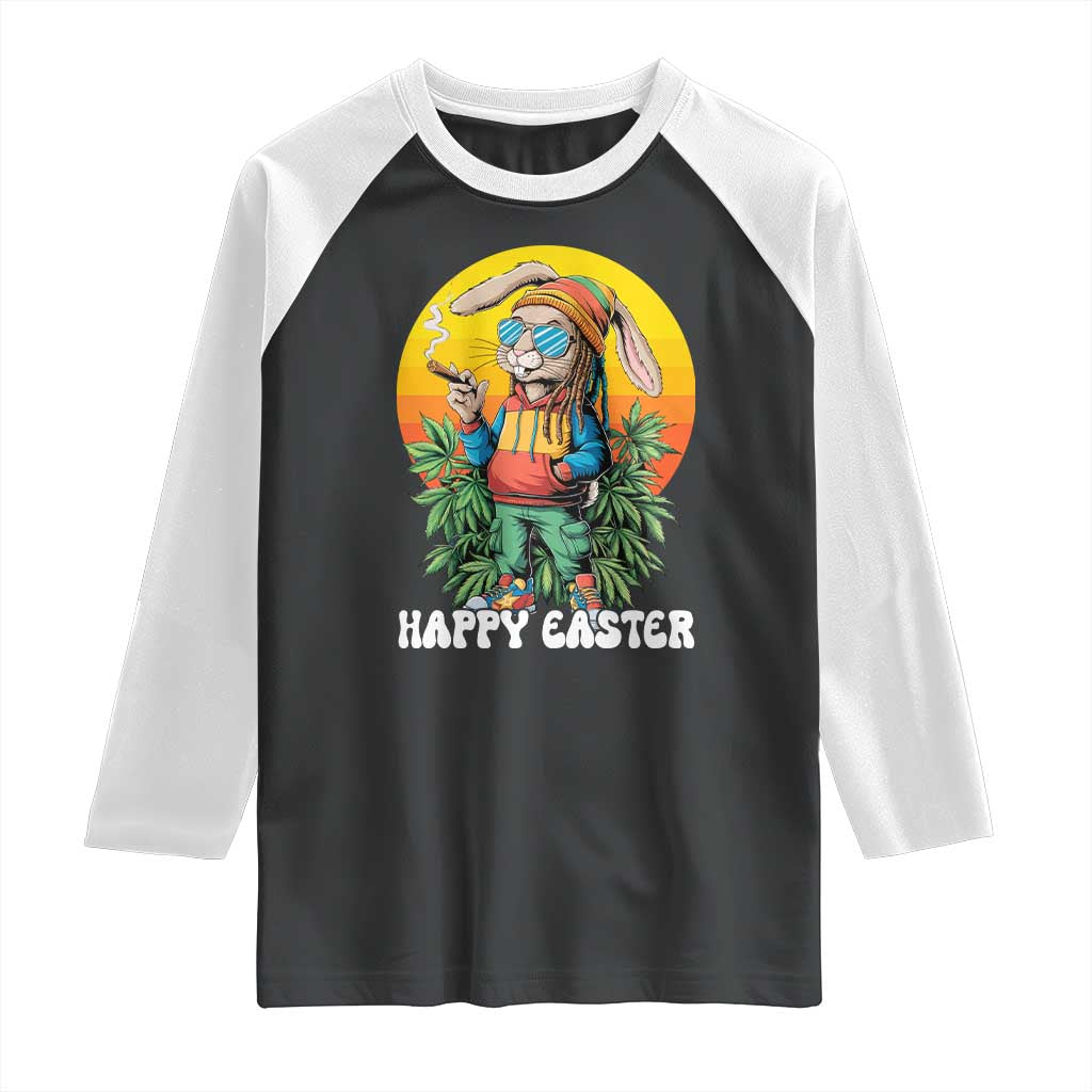 Happy 420 Easter Raglan Shirt Funny Bunny Smoking Weed TS02 Black White Print Your Wear