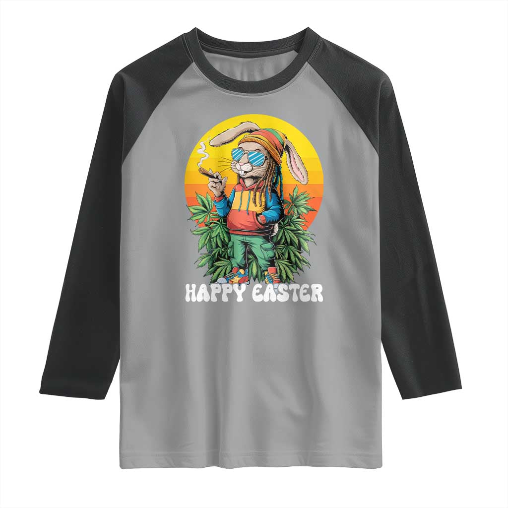 Happy 420 Easter Raglan Shirt Funny Bunny Smoking Weed TS02 Sport Gray Black Print Your Wear