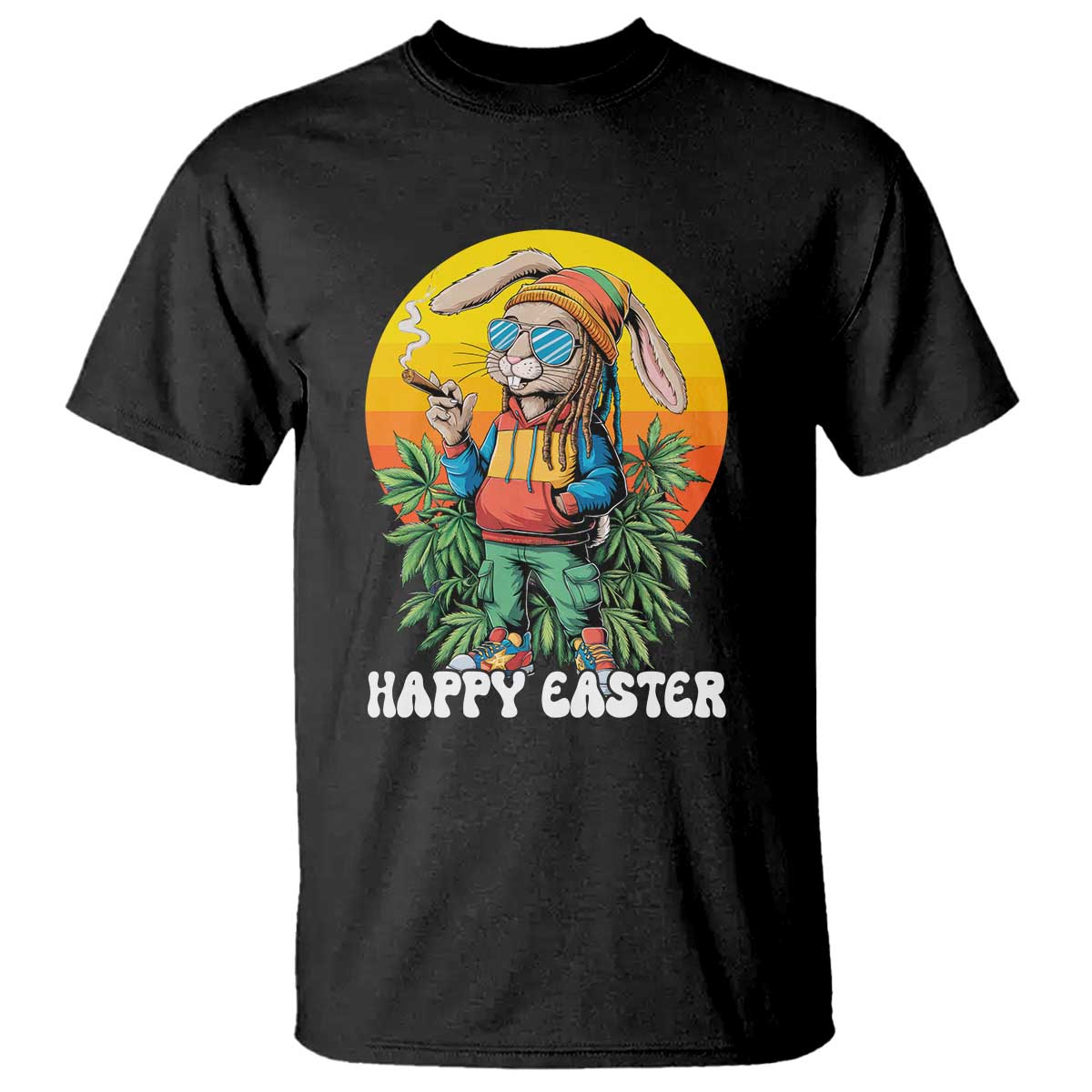 Happy 420 Easter T Shirt Funny Bunny Smoking Weed TS02 Black Print Your Wear