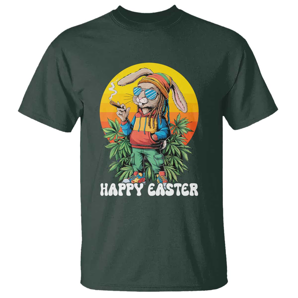 Happy 420 Easter T Shirt Funny Bunny Smoking Weed TS02 Dark Forest Green Print Your Wear