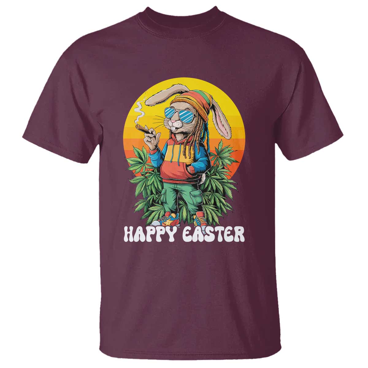 Happy 420 Easter T Shirt Funny Bunny Smoking Weed TS02 Maroon Print Your Wear