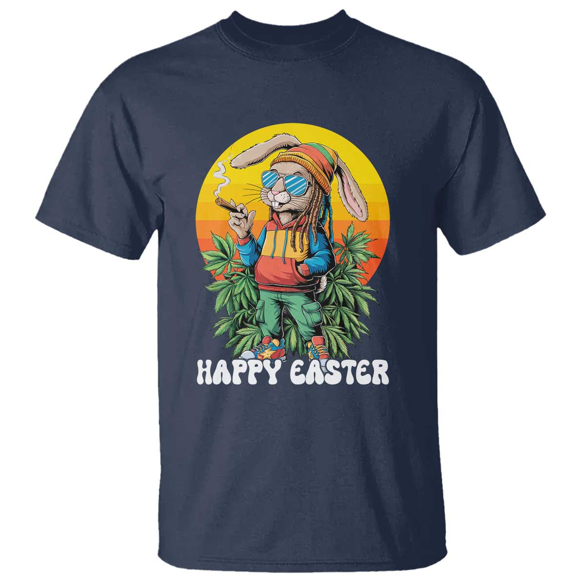 Happy 420 Easter T Shirt Funny Bunny Smoking Weed TS02 Navy Print Your Wear