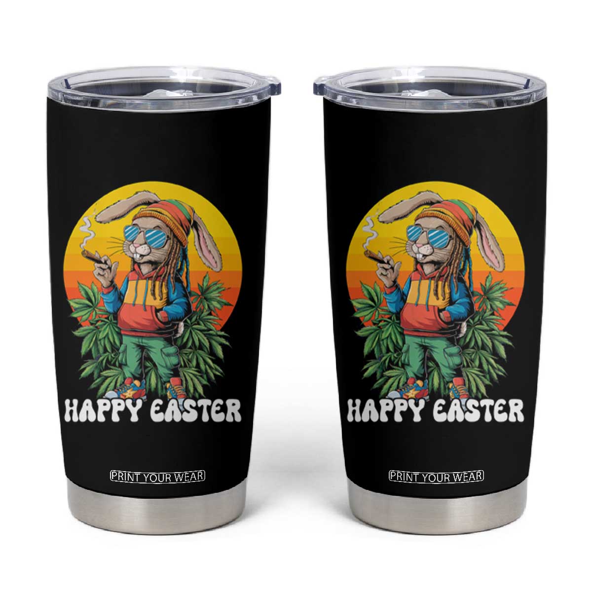 Happy 420 Easter Tumbler Cup Funny Bunny Smoking Weed TS02 Black Print Your Wear
