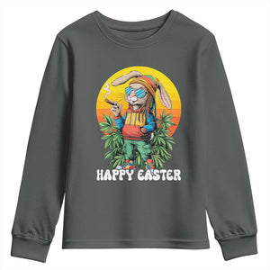 Happy 420 Easter Youth Sweatshirt Funny Bunny Smoking Weed TS02 Dark Heather Print Your Wear