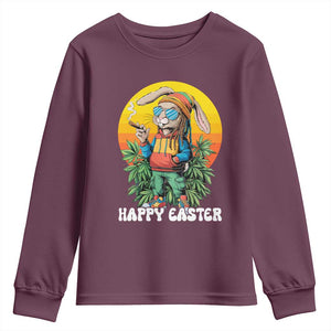 Happy 420 Easter Youth Sweatshirt Funny Bunny Smoking Weed TS02 Maroon Print Your Wear