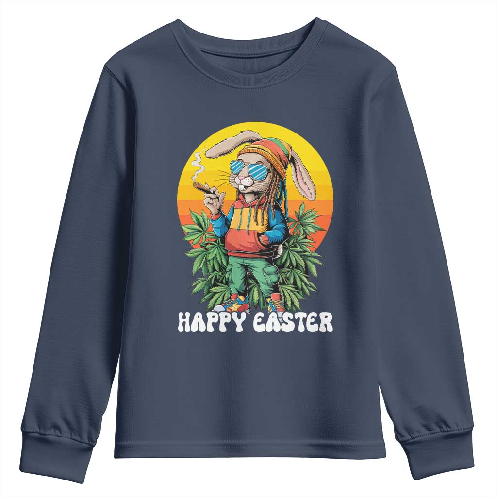 Happy 420 Easter Youth Sweatshirt Funny Bunny Smoking Weed TS02 Navy Print Your Wear