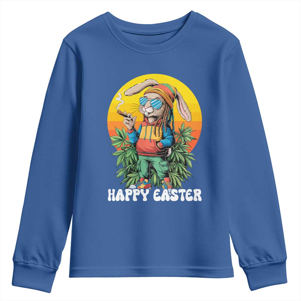 Happy 420 Easter Youth Sweatshirt Funny Bunny Smoking Weed TS02 Royal Blue Print Your Wear