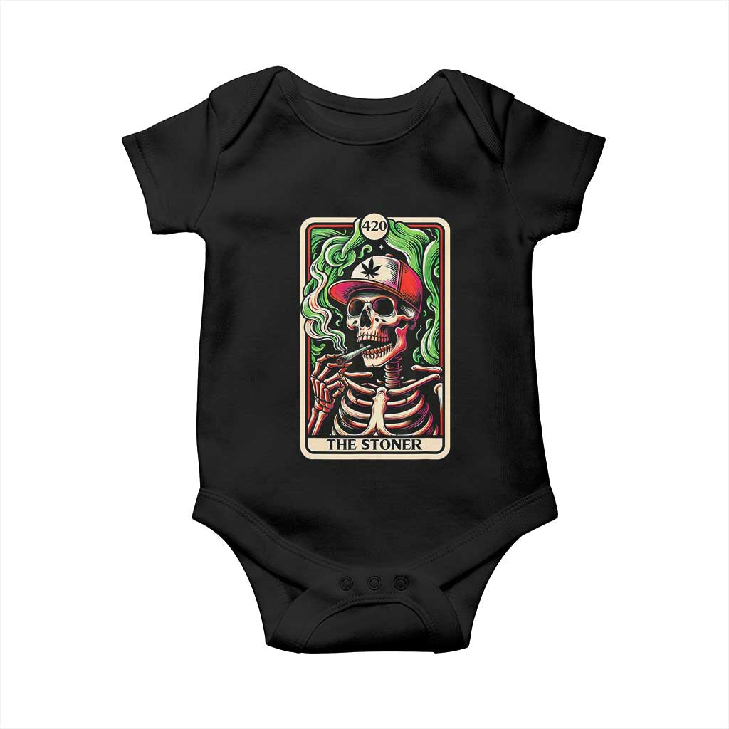 Skeleton 420 The Stoner Baby Onesie Retro Tarot Card Weed Lover Cannabis Trippy Vibes TS02 Black Print Your Wear