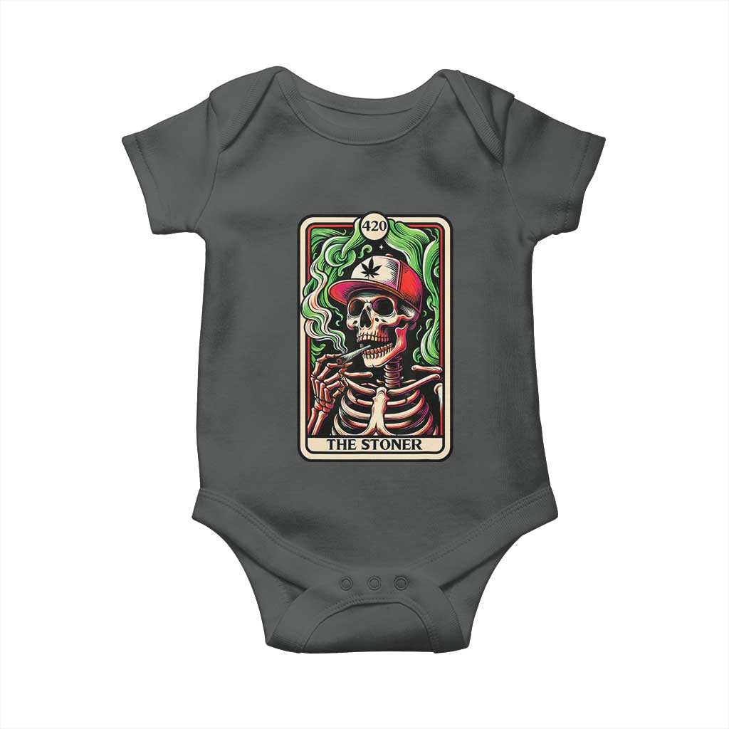 Skeleton 420 The Stoner Baby Onesie Retro Tarot Card Weed Lover Cannabis Trippy Vibes TS02 Dark Heather Print Your Wear