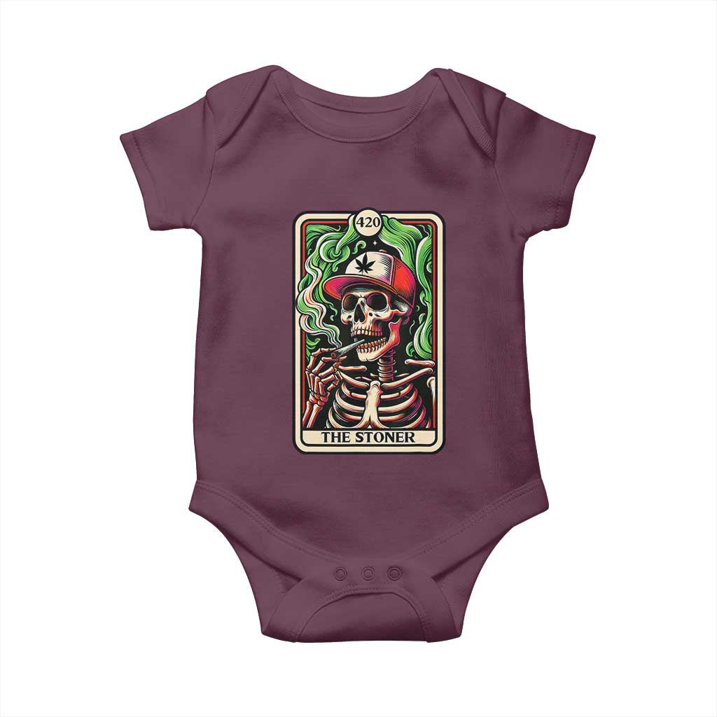 Skeleton 420 The Stoner Baby Onesie Retro Tarot Card Weed Lover Cannabis Trippy Vibes TS02 Maroon Print Your Wear