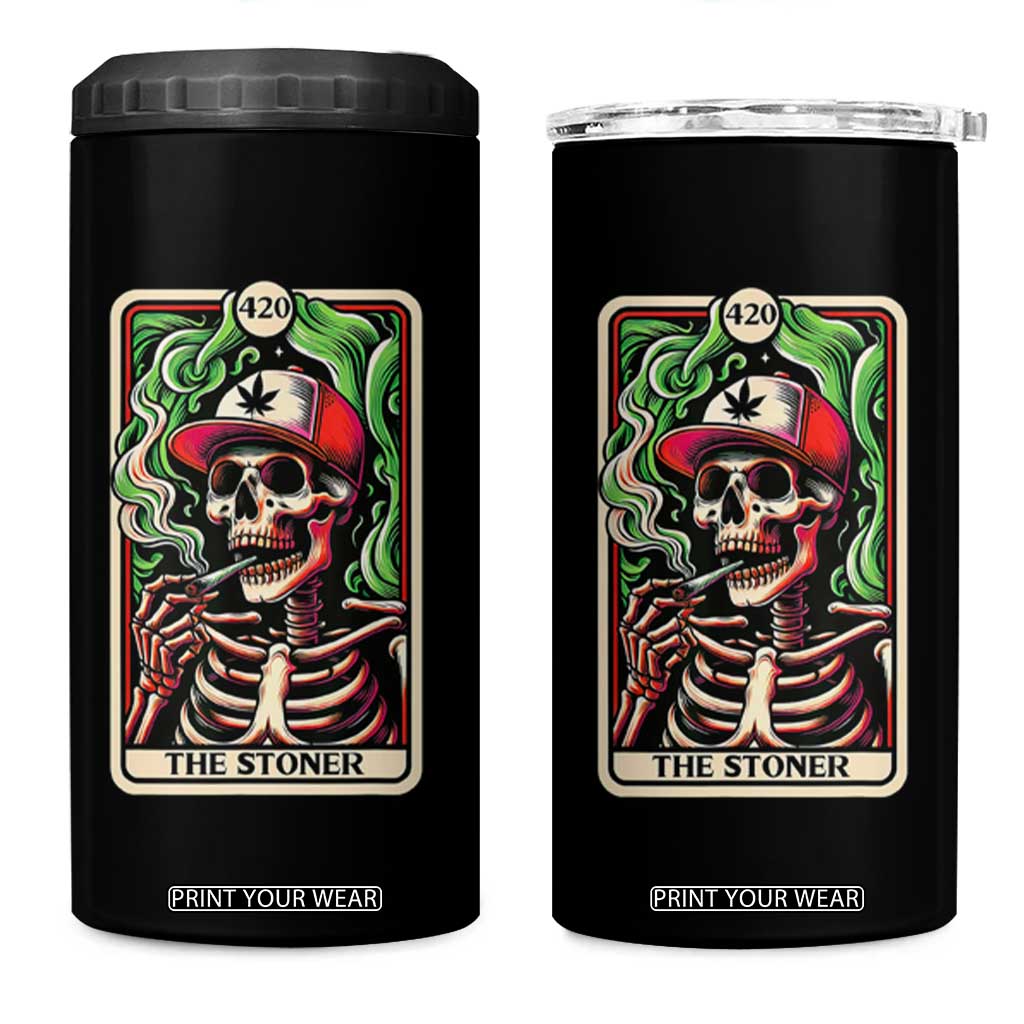 Skeleton 420 The Stoner 4 in 1 Can Cooler Tumbler Retro Tarot Card Weed Lover Cannabis Trippy Vibes TS02 One Size: 16 oz Black Print Your Wear