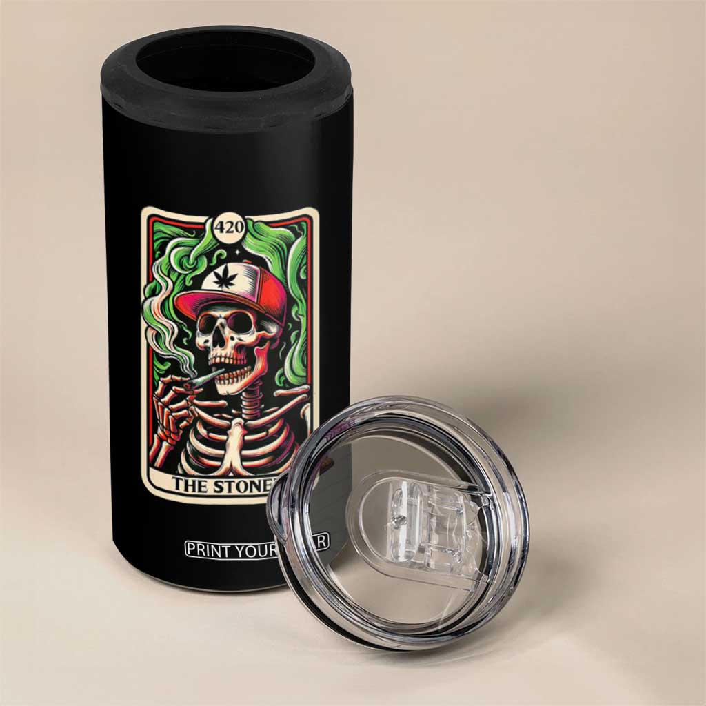 Skeleton 420 The Stoner 4 in 1 Can Cooler Tumbler Retro Tarot Card Weed Lover Cannabis Trippy Vibes TS02 Print Your Wear