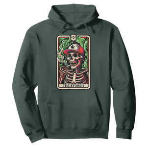 Skeleton 420 The Stoner Hoodie Retro Tarot Card Weed Lover Cannabis Trippy Vibes TS02 Dark Forest Green Print Your Wear