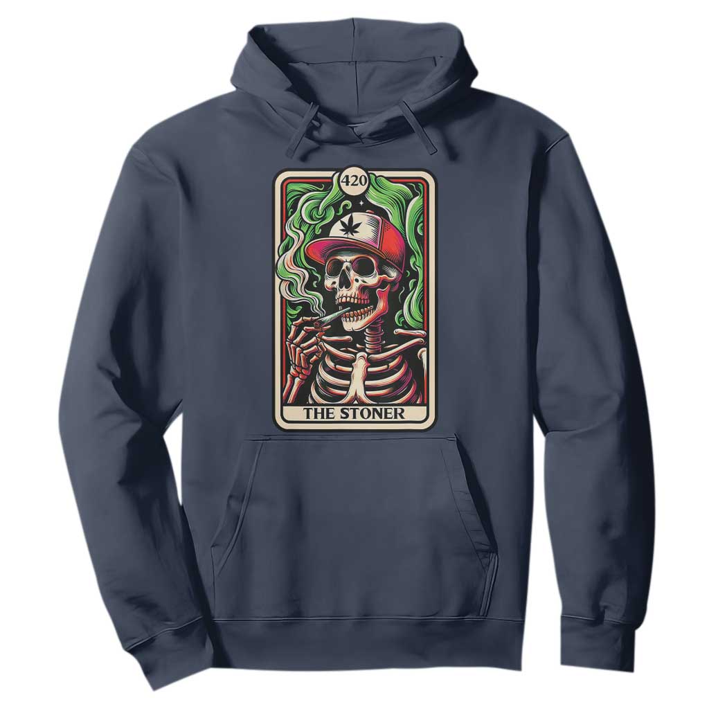 Skeleton 420 The Stoner Hoodie Retro Tarot Card Weed Lover Cannabis Trippy Vibes TS02 Navy Print Your Wear