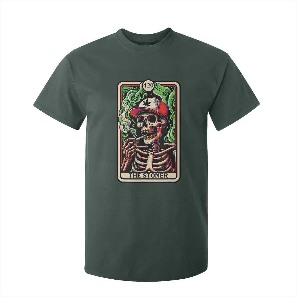 Skeleton 420 The Stoner T Shirt For Kid Retro Tarot Card Weed Lover Cannabis Trippy Vibes TS02 Dark Forest Green Print Your Wear