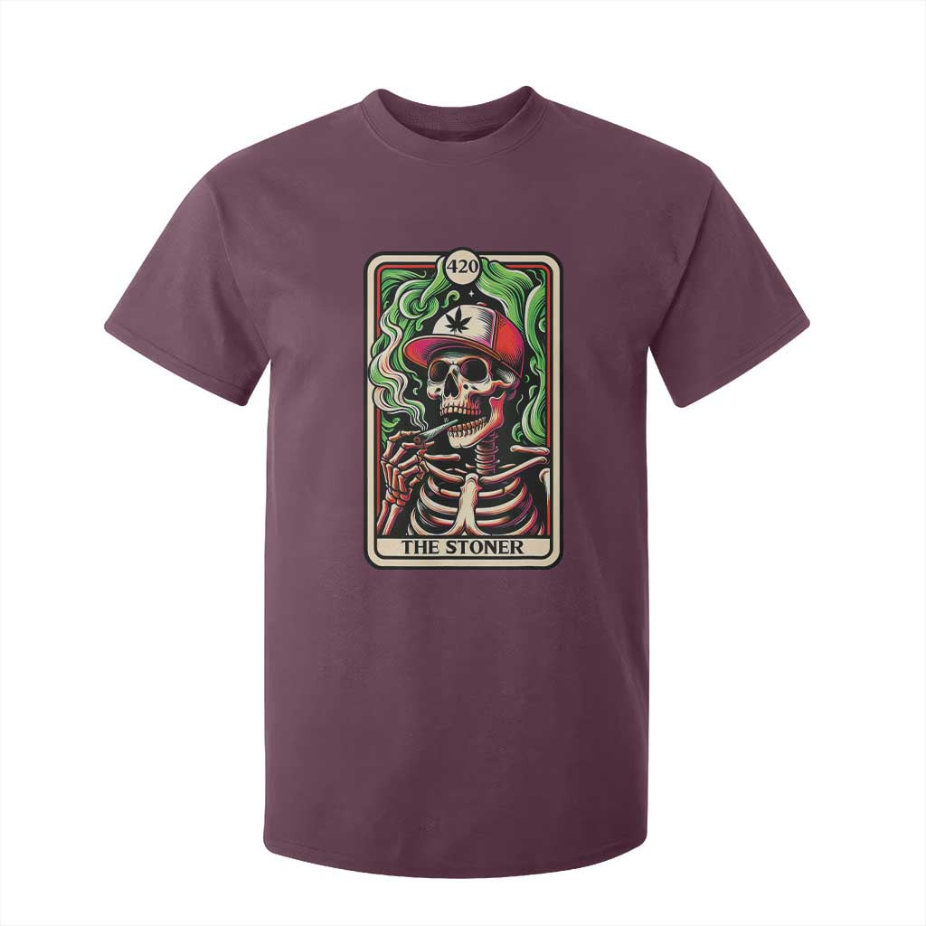 Skeleton 420 The Stoner T Shirt For Kid Retro Tarot Card Weed Lover Cannabis Trippy Vibes TS02 Maroon Print Your Wear