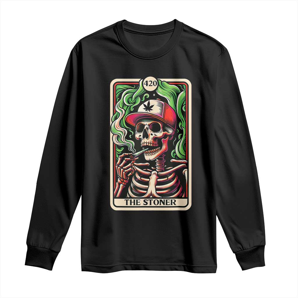 Skeleton 420 The Stoner Long Sleeve Shirt Retro Tarot Card Weed Lover Cannabis Trippy Vibes TS02 Black Print Your Wear