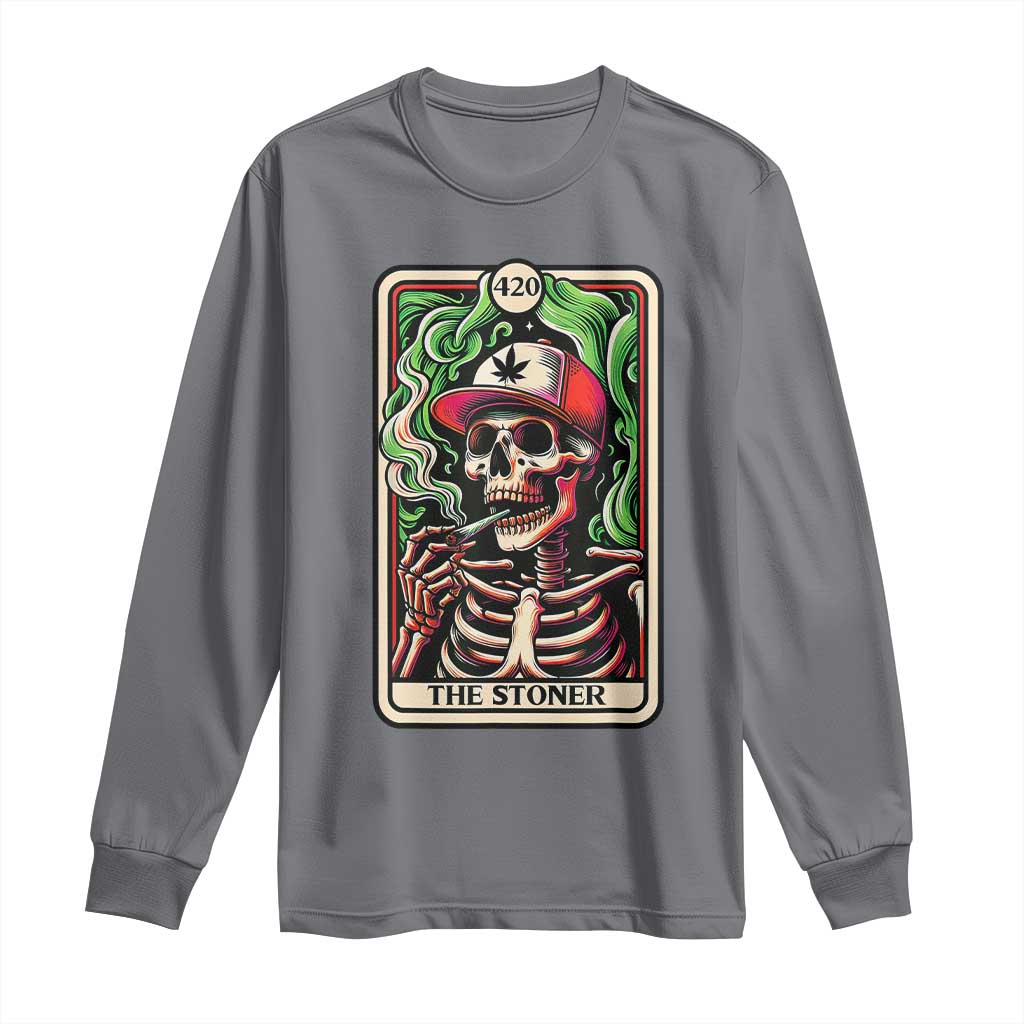 Skeleton 420 The Stoner Long Sleeve Shirt Retro Tarot Card Weed Lover Cannabis Trippy Vibes TS02 Charcoal Print Your Wear