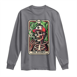 Skeleton 420 The Stoner Long Sleeve Shirt Retro Tarot Card Weed Lover Cannabis Trippy Vibes TS02 Charcoal Print Your Wear