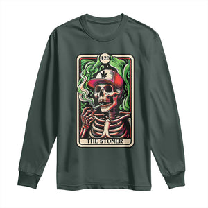 Skeleton 420 The Stoner Long Sleeve Shirt Retro Tarot Card Weed Lover Cannabis Trippy Vibes TS02 Dark Forest Green Print Your Wear
