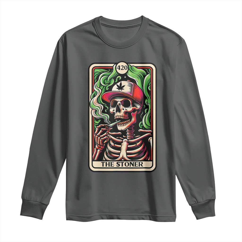 Skeleton 420 The Stoner Long Sleeve Shirt Retro Tarot Card Weed Lover Cannabis Trippy Vibes TS02 Dark Heather Print Your Wear