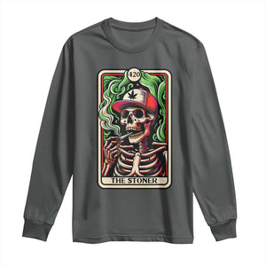 Skeleton 420 The Stoner Long Sleeve Shirt Retro Tarot Card Weed Lover Cannabis Trippy Vibes TS02 Dark Heather Print Your Wear
