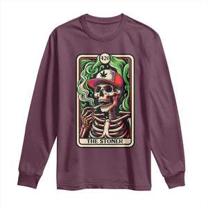 Skeleton 420 The Stoner Long Sleeve Shirt Retro Tarot Card Weed Lover Cannabis Trippy Vibes TS02 Maroon Print Your Wear