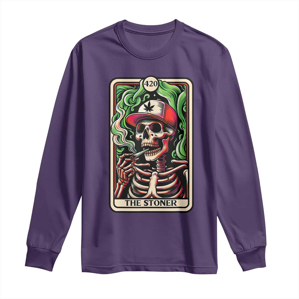 Skeleton 420 The Stoner Long Sleeve Shirt Retro Tarot Card Weed Lover Cannabis Trippy Vibes TS02 Purple Print Your Wear