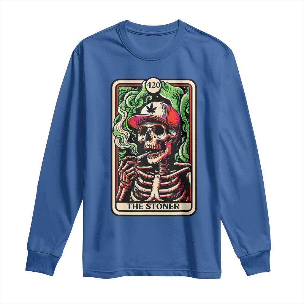Skeleton 420 The Stoner Long Sleeve Shirt Retro Tarot Card Weed Lover Cannabis Trippy Vibes TS02 Royal Blue Print Your Wear