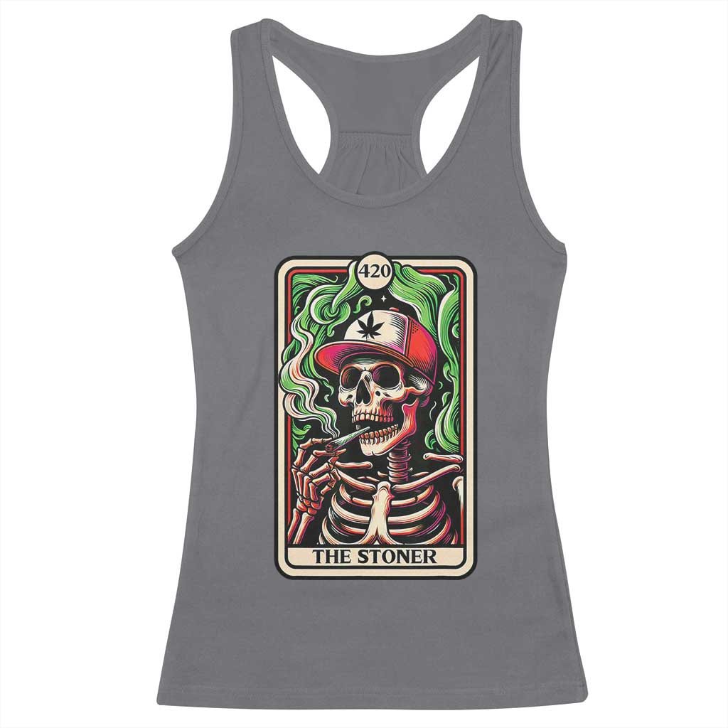 Skeleton 420 The Stoner Racerback Tank Top Retro Tarot Card Weed Lover Cannabis Trippy Vibes TS02 Charcoal Print Your Wear