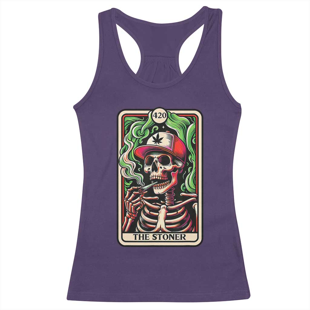 Skeleton 420 The Stoner Racerback Tank Top Retro Tarot Card Weed Lover Cannabis Trippy Vibes TS02 Purple Print Your Wear