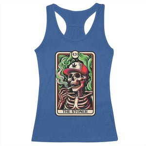 Skeleton 420 The Stoner Racerback Tank Top Retro Tarot Card Weed Lover Cannabis Trippy Vibes TS02 Royal Blue Print Your Wear