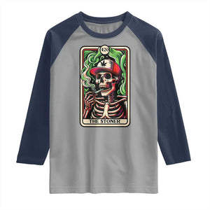 Skeleton 420 The Stoner Raglan Shirt Retro Tarot Card Weed Lover Cannabis Trippy Vibes TS02 Sport Gray Navy Print Your Wear