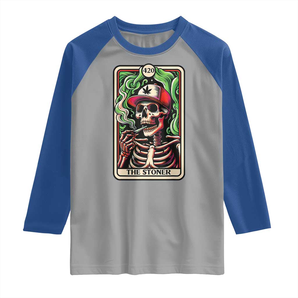 Skeleton 420 The Stoner Raglan Shirt Retro Tarot Card Weed Lover Cannabis Trippy Vibes TS02 Sport Gray Royal Print Your Wear