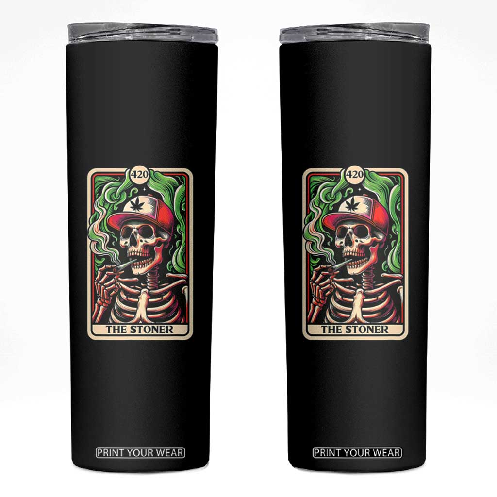 Skeleton 420 The Stoner Skinny Tumbler Retro Tarot Card Weed Lover Cannabis Trippy Vibes TS02 Black Print Your Wear