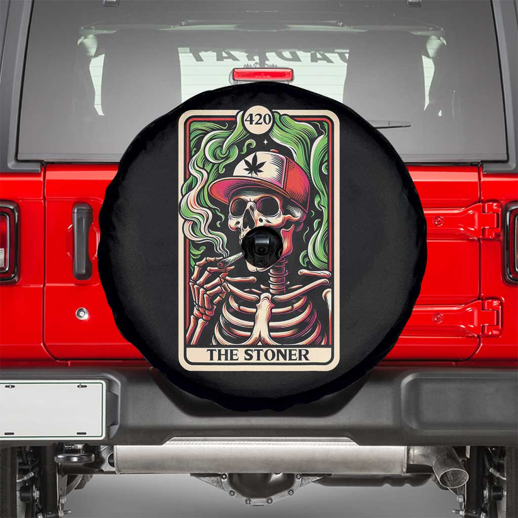 Skeleton 420 The Stoner Spare Tire Cover Retro Tarot Card Weed Lover Cannabis Trippy Vibes TS02 Black Print Your Wear