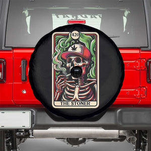 Skeleton 420 The Stoner Spare Tire Cover Retro Tarot Card Weed Lover Cannabis Trippy Vibes TS02 Black Print Your Wear