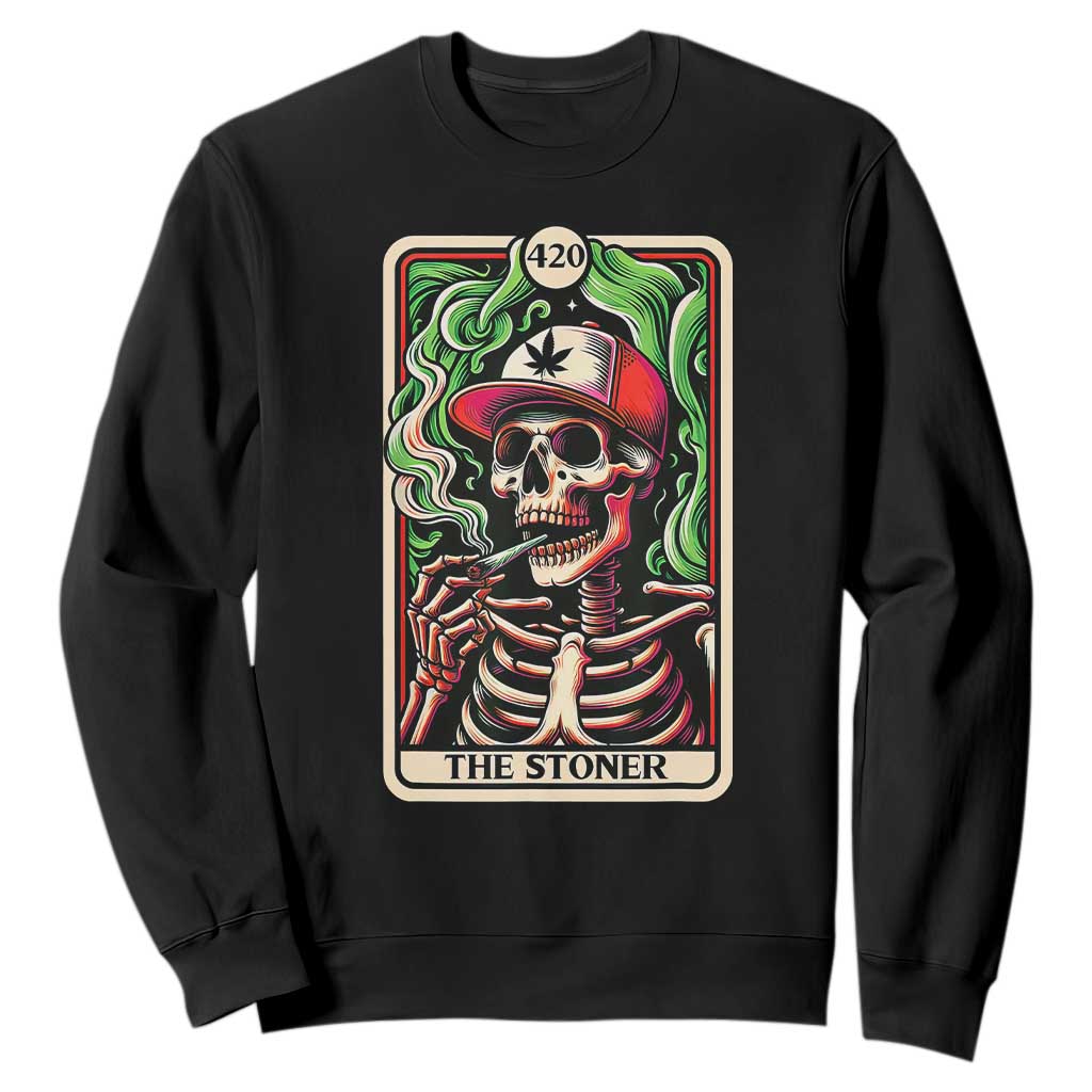 Skeleton 420 The Stoner Sweatshirt Retro Tarot Card Weed Lover Cannabis Trippy Vibes TS02 Black Print Your Wear