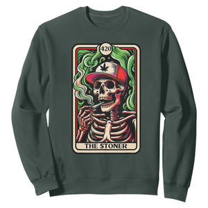 Skeleton 420 The Stoner Sweatshirt Retro Tarot Card Weed Lover Cannabis Trippy Vibes TS02 Dark Forest Green Print Your Wear