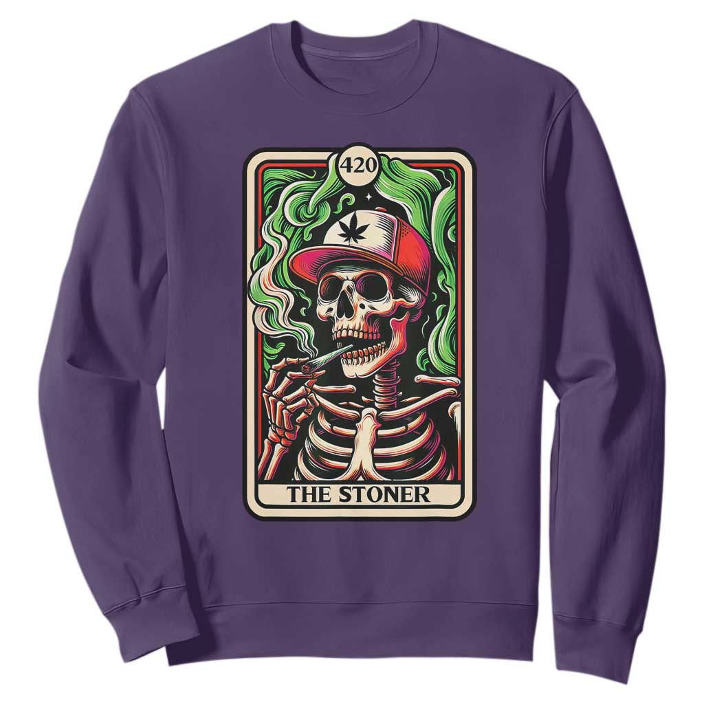 Skeleton 420 The Stoner Sweatshirt Retro Tarot Card Weed Lover Cannabis Trippy Vibes TS02 Purple Print Your Wear