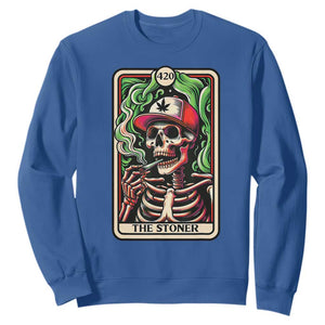 Skeleton 420 The Stoner Sweatshirt Retro Tarot Card Weed Lover Cannabis Trippy Vibes TS02 Royal Blue Print Your Wear