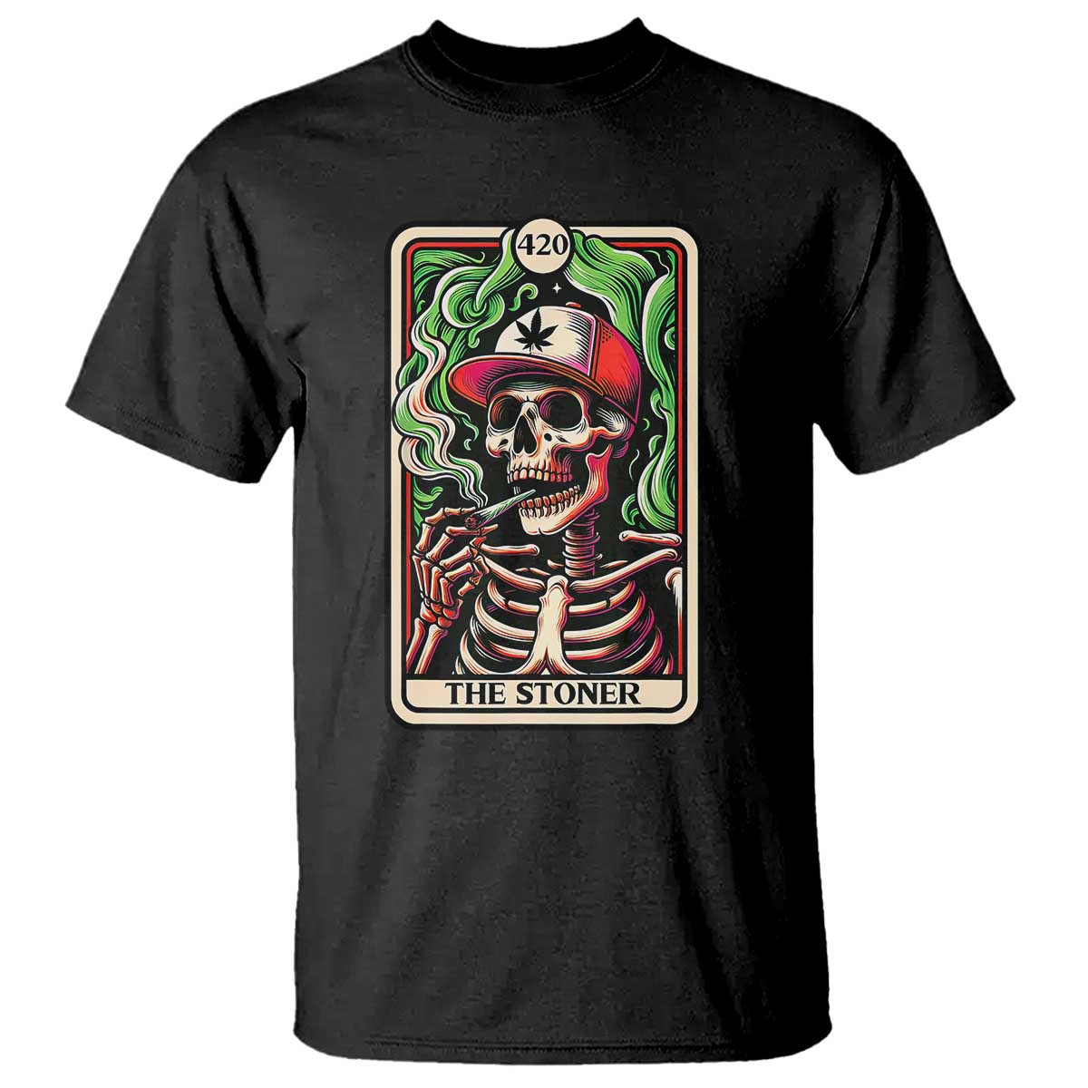 Skeleton 420 The Stoner T Shirt Retro Tarot Card Weed Lover Cannabis Trippy Vibes TS02 Black Print Your Wear