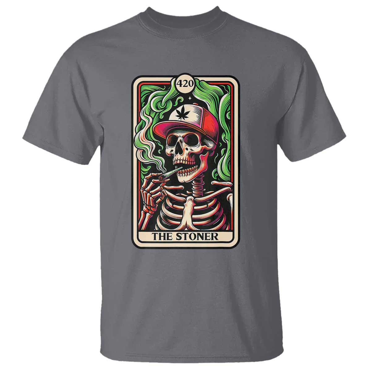 Skeleton 420 The Stoner T Shirt Retro Tarot Card Weed Lover Cannabis Trippy Vibes TS02 Charcoal Print Your Wear