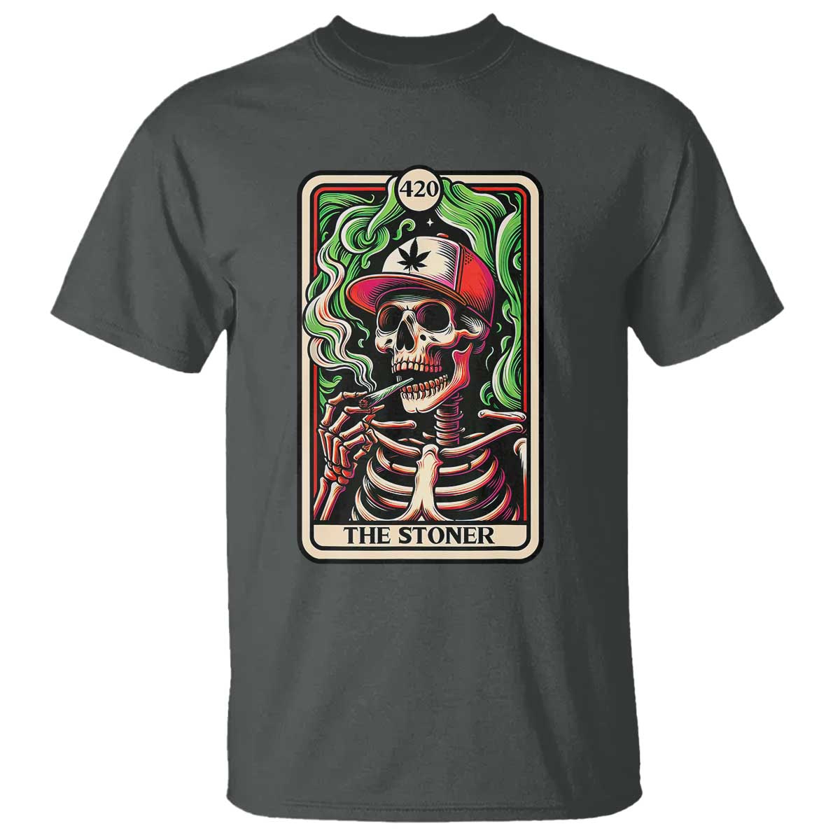 Skeleton 420 The Stoner T Shirt Retro Tarot Card Weed Lover Cannabis Trippy Vibes TS02 Dark Heather Print Your Wear