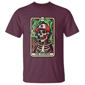 Skeleton 420 The Stoner T Shirt Retro Tarot Card Weed Lover Cannabis Trippy Vibes TS02 Maroon Print Your Wear
