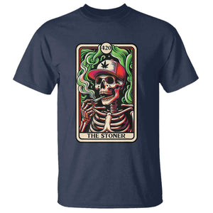 Skeleton 420 The Stoner T Shirt Retro Tarot Card Weed Lover Cannabis Trippy Vibes TS02 Navy Print Your Wear